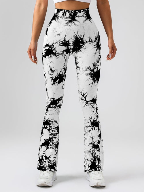 High-Waist Tummy Control Flare Yoga Pants For Women, Tie-Dye Stretch