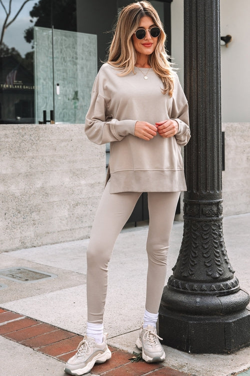 Solid Oversize Sweatshirt and Ribbed Leggings Set
