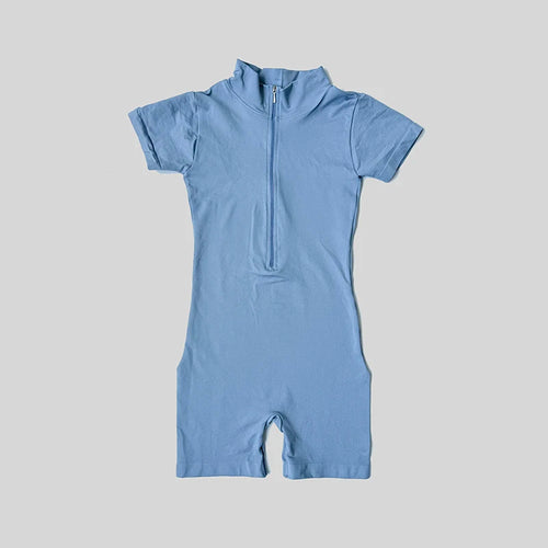 Summer Short Sleeve Zipper Jumpsuit Sports Wear Gym Fitness Sports