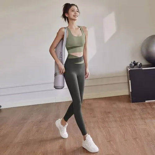 Two Piece Yoga Set Women Sportswear Suit Outfit Gym Leggings With Bra