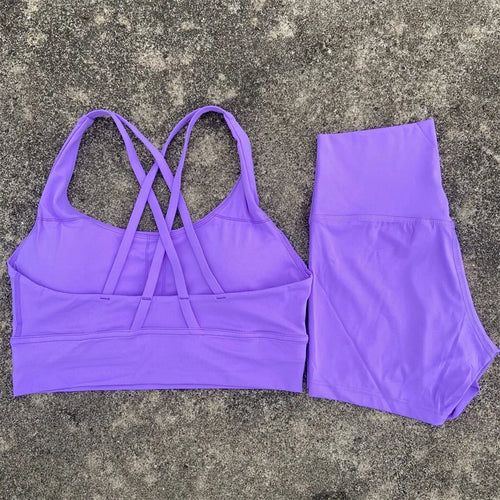 Yoga Clothes Set 2 Piece Gym Sports Shorts Set Women Cross Back Bra
