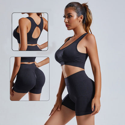 2pcs Yoga Set Women's Vest And Shorts Tracksuit Seamless Workout