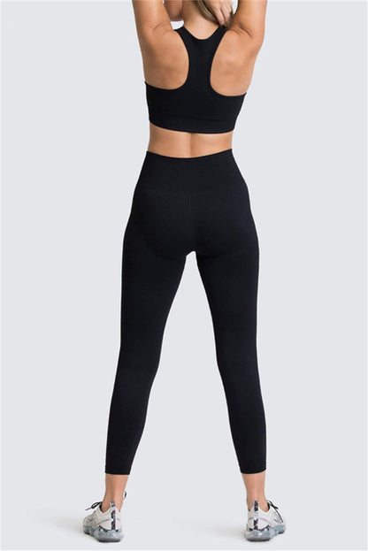Dark Brown Solid Color Sports Bra and High Waist Leggings Active Set