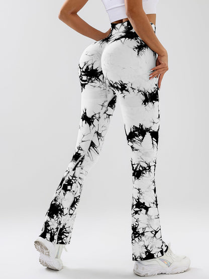 High-Waist Tummy Control Flare Yoga Pants For Women, Tie-Dye Stretch