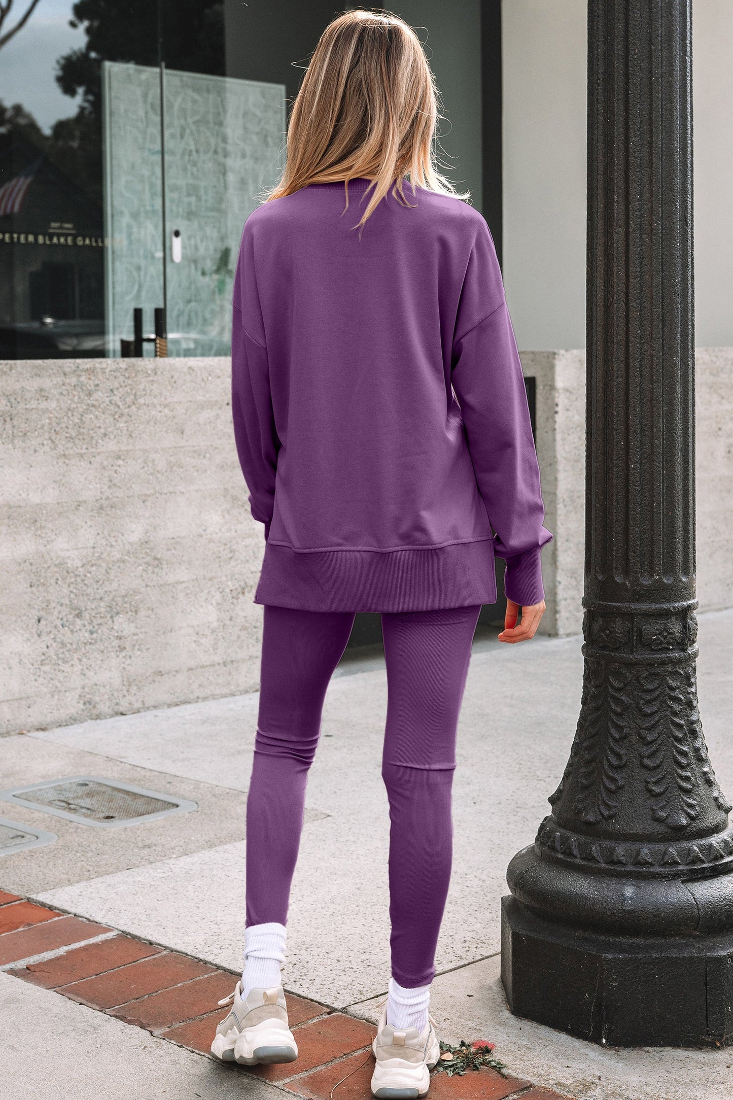 Solid Oversize Sweatshirt and Ribbed Leggings Set