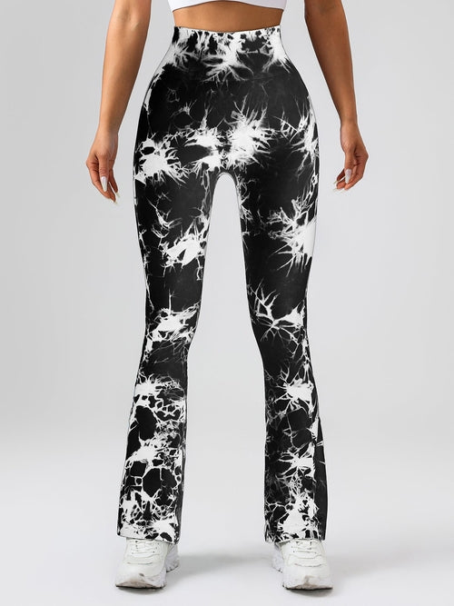High-Waist Tummy Control Flare Yoga Pants For Women, Tie-Dye Stretch