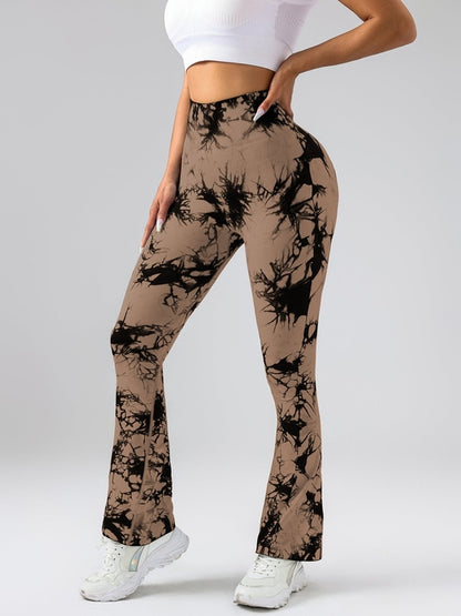 High-Waist Tummy Control Flare Yoga Pants For Women, Tie-Dye Stretch