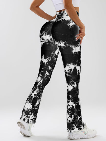 High-Waist Tummy Control Flare Yoga Pants For Women, Tie-Dye Stretch