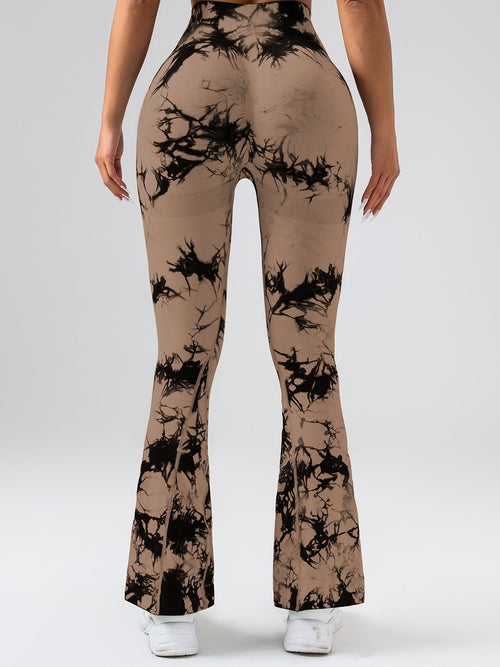 High-Waist Tummy Control Flare Yoga Pants For Women, Tie-Dye Stretch