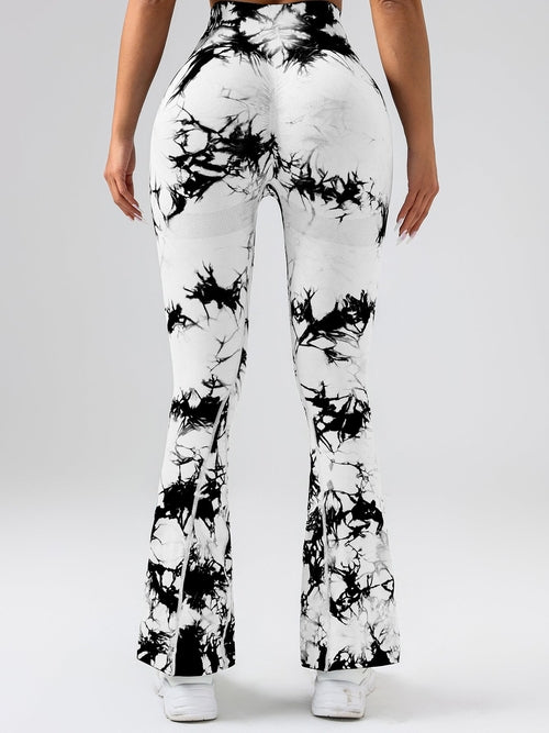 High-Waist Tummy Control Flare Yoga Pants For Women, Tie-Dye Stretch