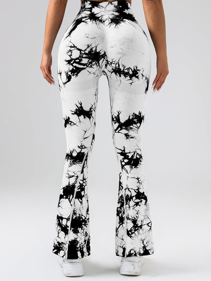 High-Waist Tummy Control Flare Yoga Pants For Women, Tie-Dye Stretch