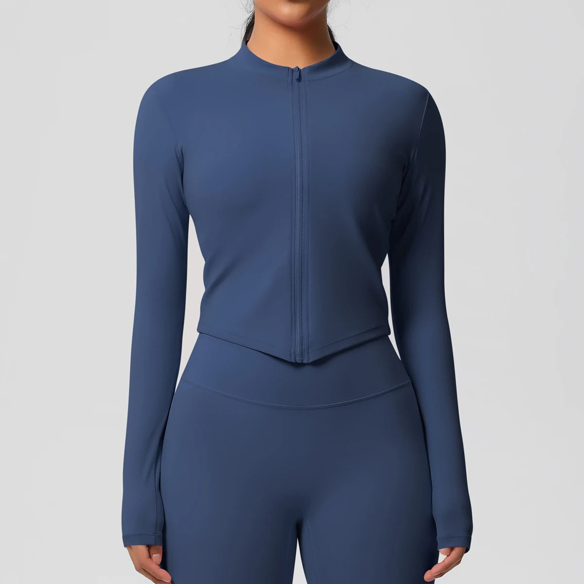 Zipper Jacket Women Crop Top Seamless Yoga Jacket  Solid Sports Top