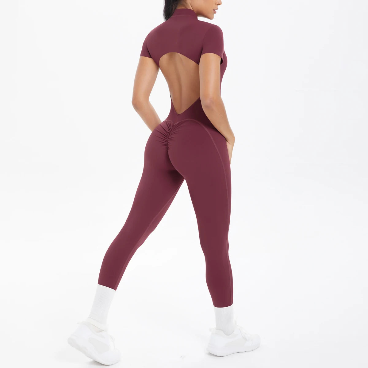Short Sleeved Fitness Jumpsuit for Woman Bodysuits Backless Solid
