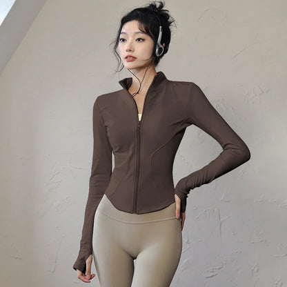 Long Sleeve Sports Jacket Women Zip Fitness Yoga Shirt Winter Warm Gym