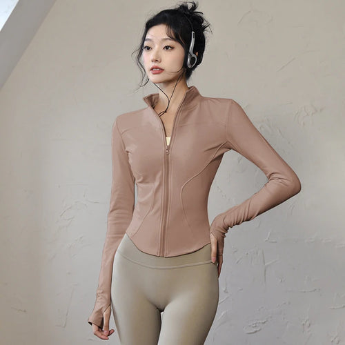 Long Sleeve Sports Jacket Women Zip Fitness Yoga Shirt Winter Warm Gym