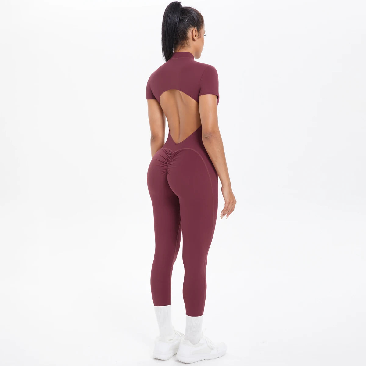 Short Sleeved Fitness Jumpsuit for Woman Bodysuits Backless Solid