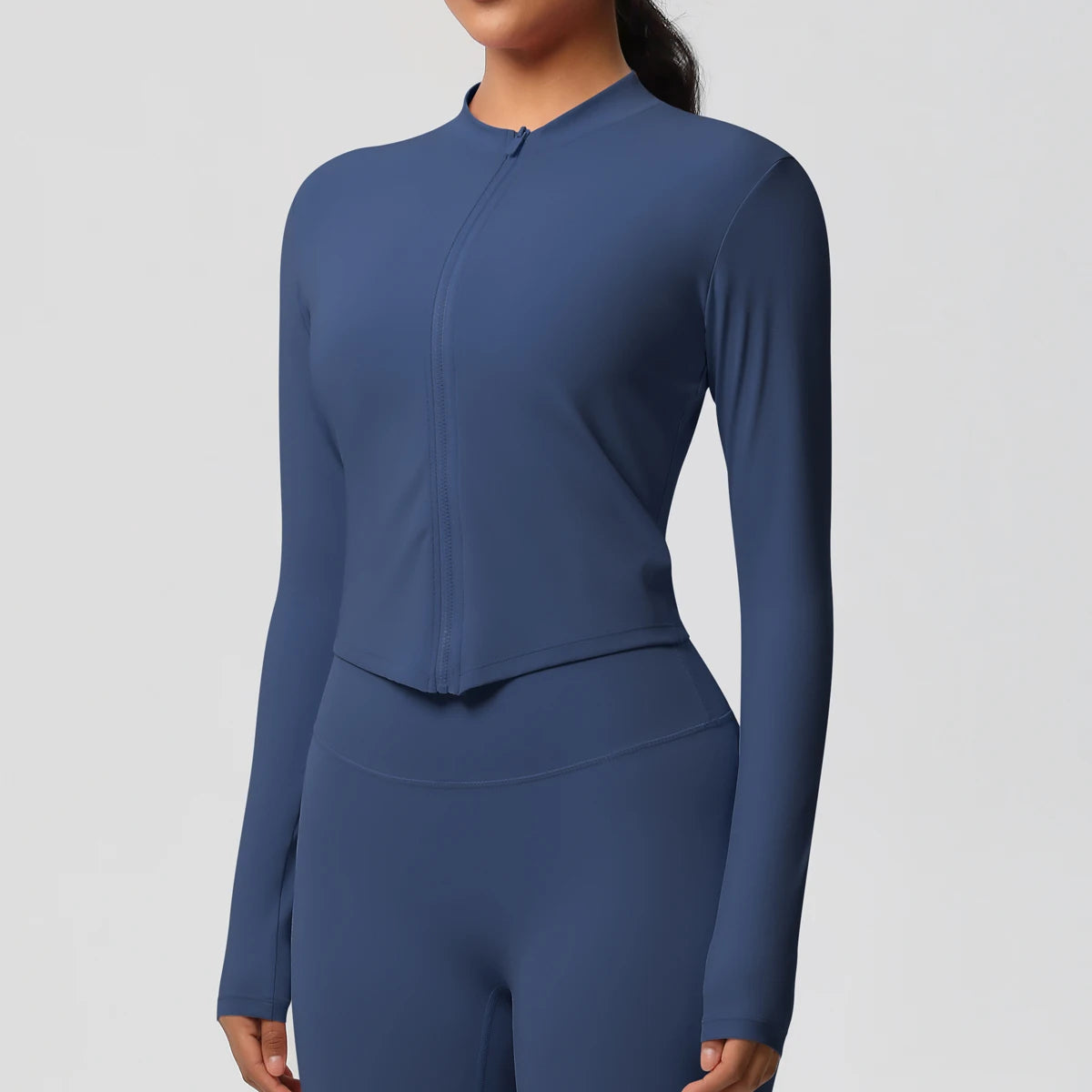 Zipper Jacket Women Crop Top Seamless Yoga Jacket  Solid Sports Top