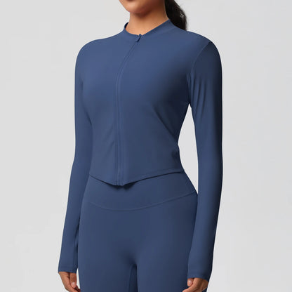 Zipper Jacket Women Crop Top Seamless Yoga Jacket  Solid Sports Top