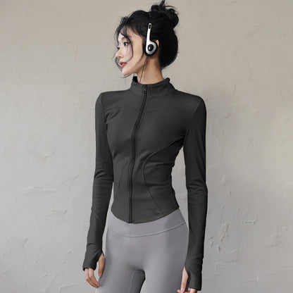 Long Sleeve Sports Jacket Women Zip Fitness Yoga Shirt Winter Warm Gym