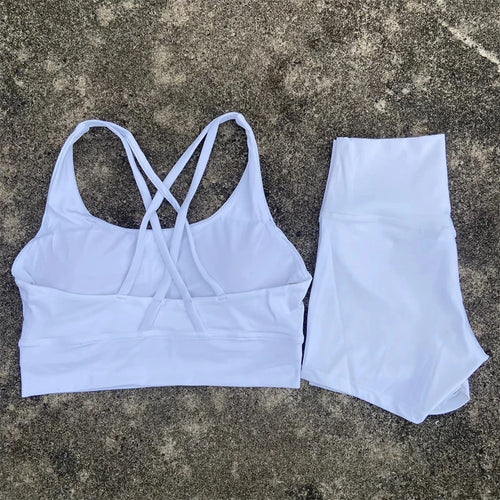 Yoga Clothes Set 2 Piece Gym Sports Shorts Set Women Cross Back Bra