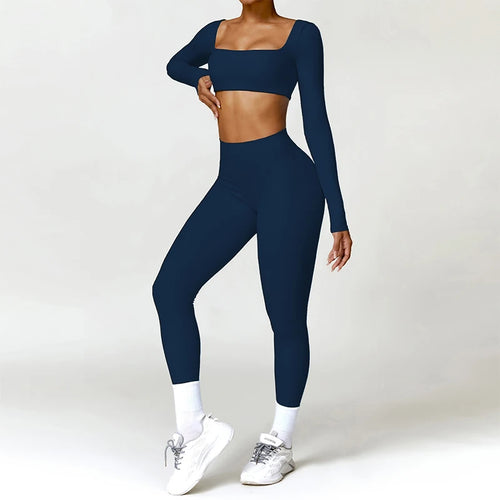 Hearuisavy 2PCS Long Sleeve Gym Set Women Yoga Clothes Quick-Drying