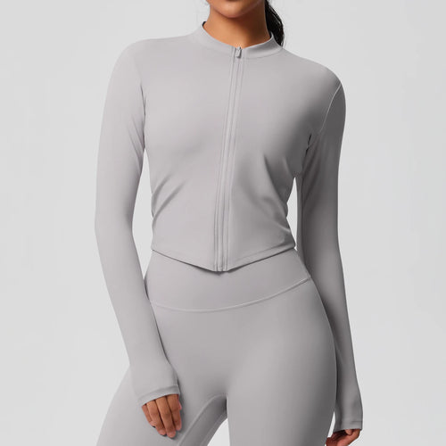 Zipper Jacket Women Crop Top Seamless Yoga Jacket  Solid Sports Top