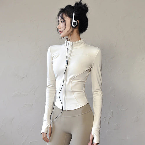 Long Sleeve Sports Jacket Women Zip Fitness Yoga Shirt Winter Warm Gym
