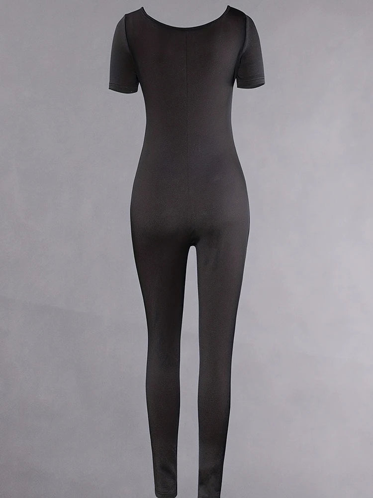 Women's Rompers Short Sleeve Solid Skinny Bodycon Jumpsuits Fashion