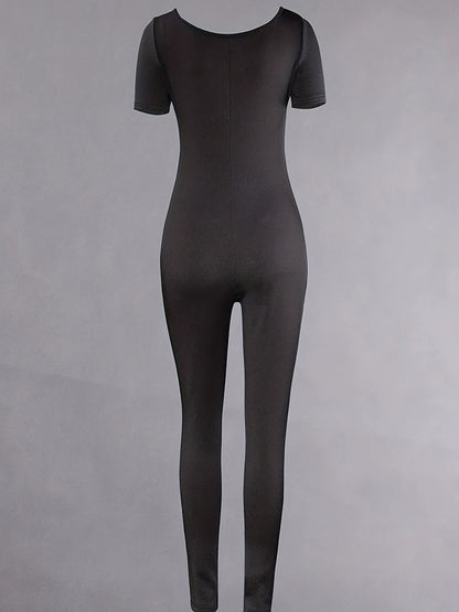 Women's Rompers Short Sleeve Solid Skinny Bodycon Jumpsuits Fashion