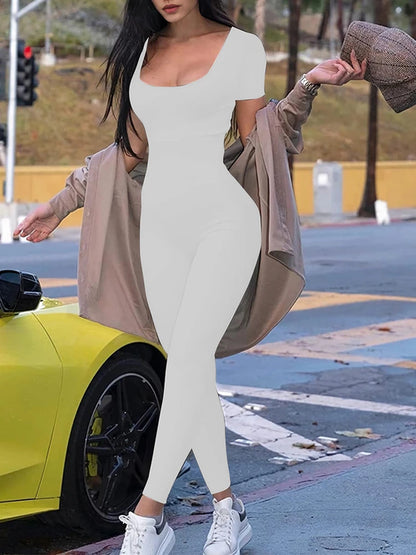 Women's Rompers Short Sleeve Solid Skinny Bodycon Jumpsuits Fashion