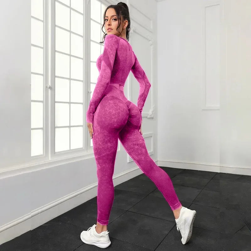 Mileegirl 2pcs Gym Sets Women, Seamless Sports Pants  Hollow Out
