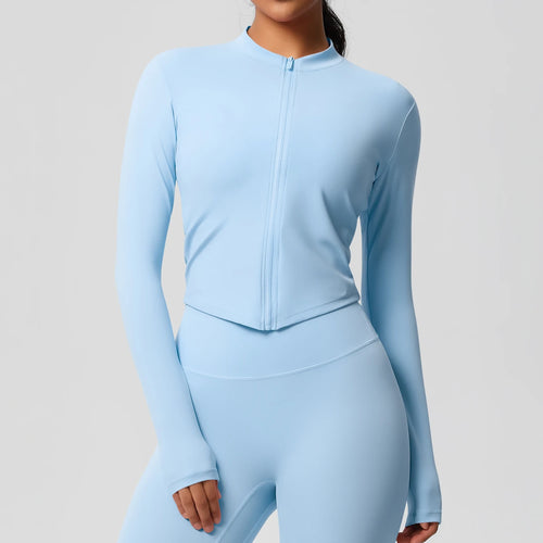 Zipper Jacket Women Crop Top Seamless Yoga Jacket  Solid Sports Top