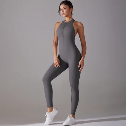 Sexy Hollow Backless Scrunch Sporty Jumpsuit Raises Butt Woman Gym Set