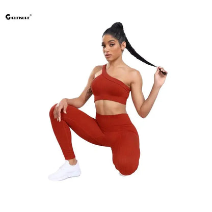 CHRLEISURE Seamless Sports Set Women Fitness Outfit Rib Yoga Suit