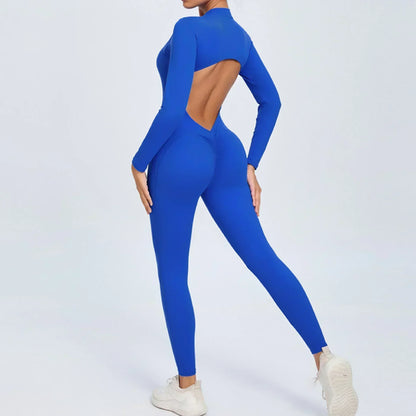 Seamless Yoga Zipper Jumpsuits Sports Fitness Beauty Back Hip-Lifting