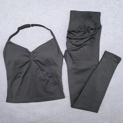 New Seamless Yoga Set Women Gym Clothing Scrunch Bum Legging Padded