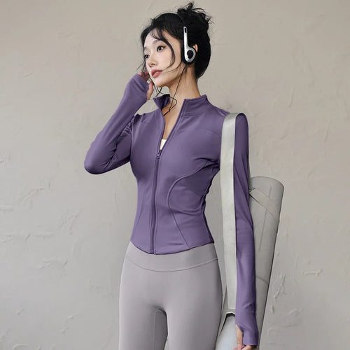 Long Sleeve Sports Jacket Women Zip Fitness Yoga Shirt Winter Warm Gym