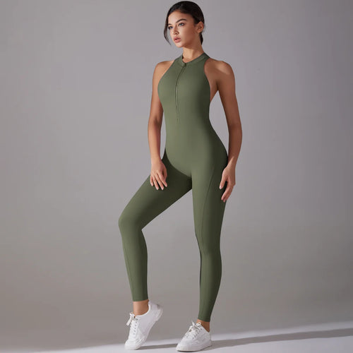 Sexy Hollow Backless Scrunch Sporty Jumpsuit Raises Butt Woman Gym Set