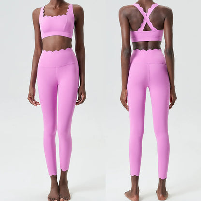 Women Solid Color Gym Suit Two Pieces Fitness Yoga Set Super Streth