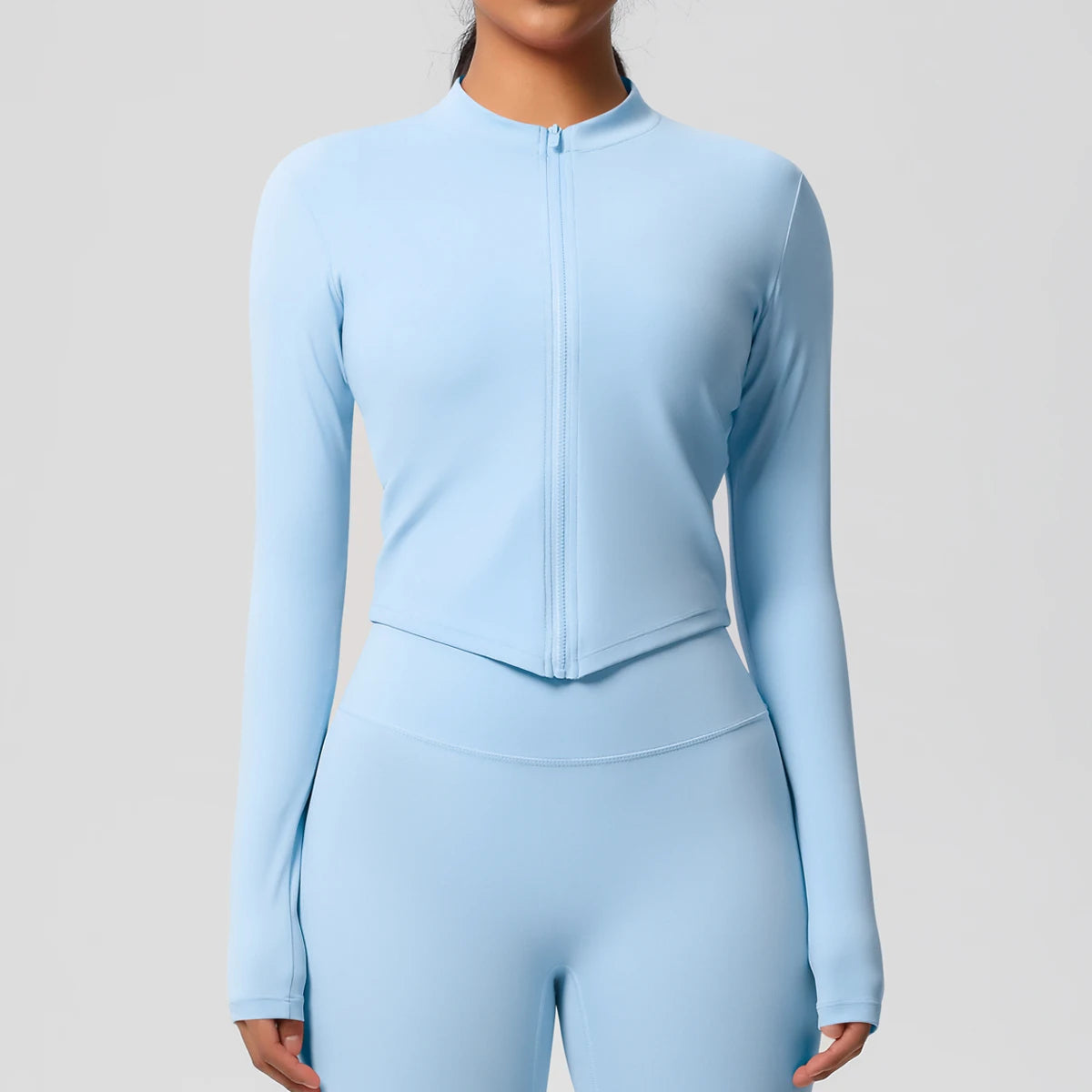 Zipper Jacket Women Crop Top Seamless Yoga Jacket  Solid Sports Top