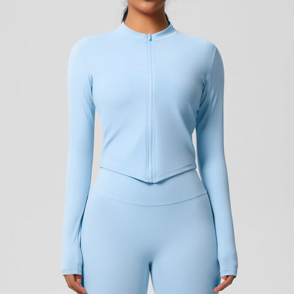 Zipper Jacket Women Crop Top Seamless Yoga Jacket  Solid Sports Top