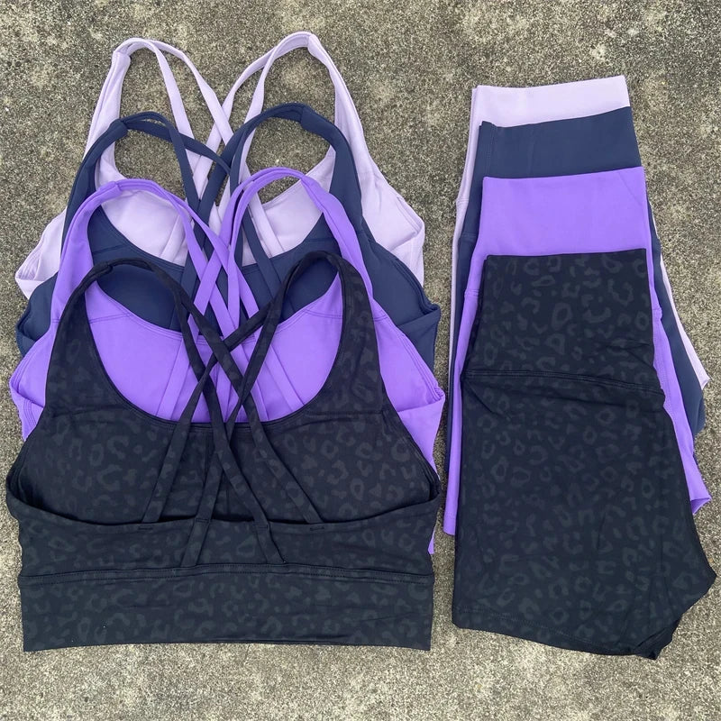 Yoga Clothes Set 2 Piece Gym Sports Shorts Set Women Cross Back Bra