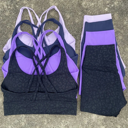 Yoga Clothes Set 2 Piece Gym Sports Shorts Set Women Cross Back Bra