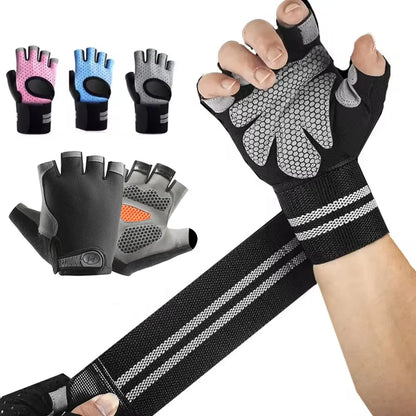 1Pair Half Finger Gym Fitness Gloves for Men & Women with Wrist Wrap