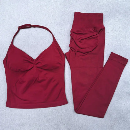 New Seamless Yoga Set Women Gym Clothing Scrunch Bum Legging Padded