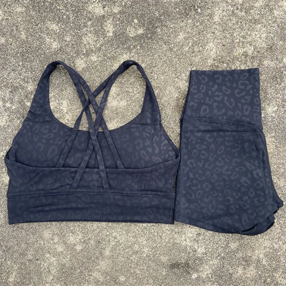 Yoga Clothes Set 2 Piece Gym Sports Shorts Set Women Cross Back Bra