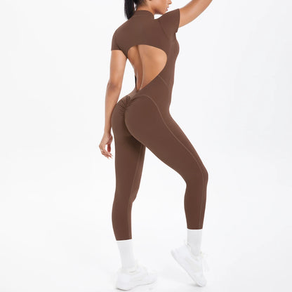 Sexy Backless Bodycon Scrunch Jumpsuit Raises Butt Women Dance Fitness