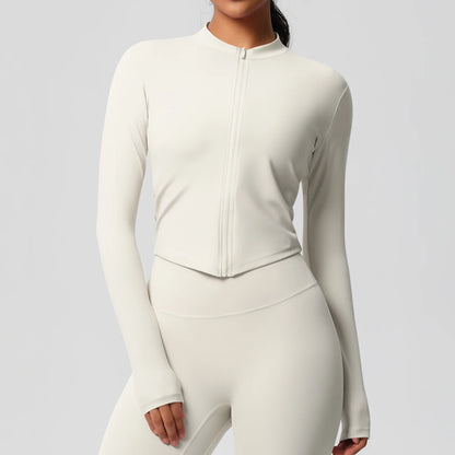 Zipper Jacket Women Crop Top Seamless Yoga Jacket  Solid Sports Top