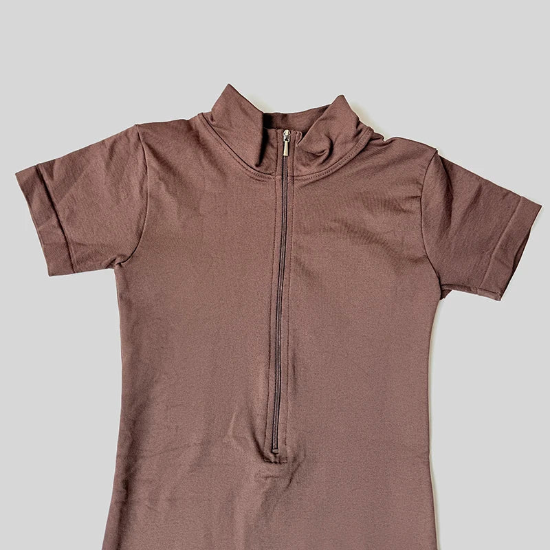 Summer Short Sleeve Zipper Jumpsuit Sports Wear Gym Fitness Sports