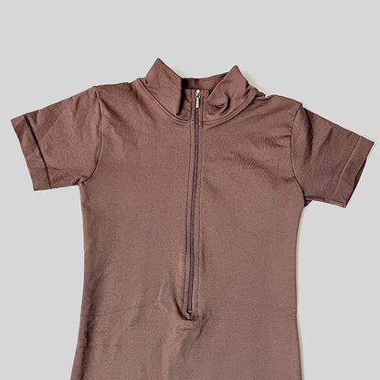 Summer Short Sleeve Zipper Jumpsuit Sports Wear Gym Fitness Sports